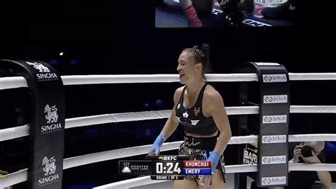 tia emery celebration|BKFC video: Tai Emery flashes audience after scoring knockout win